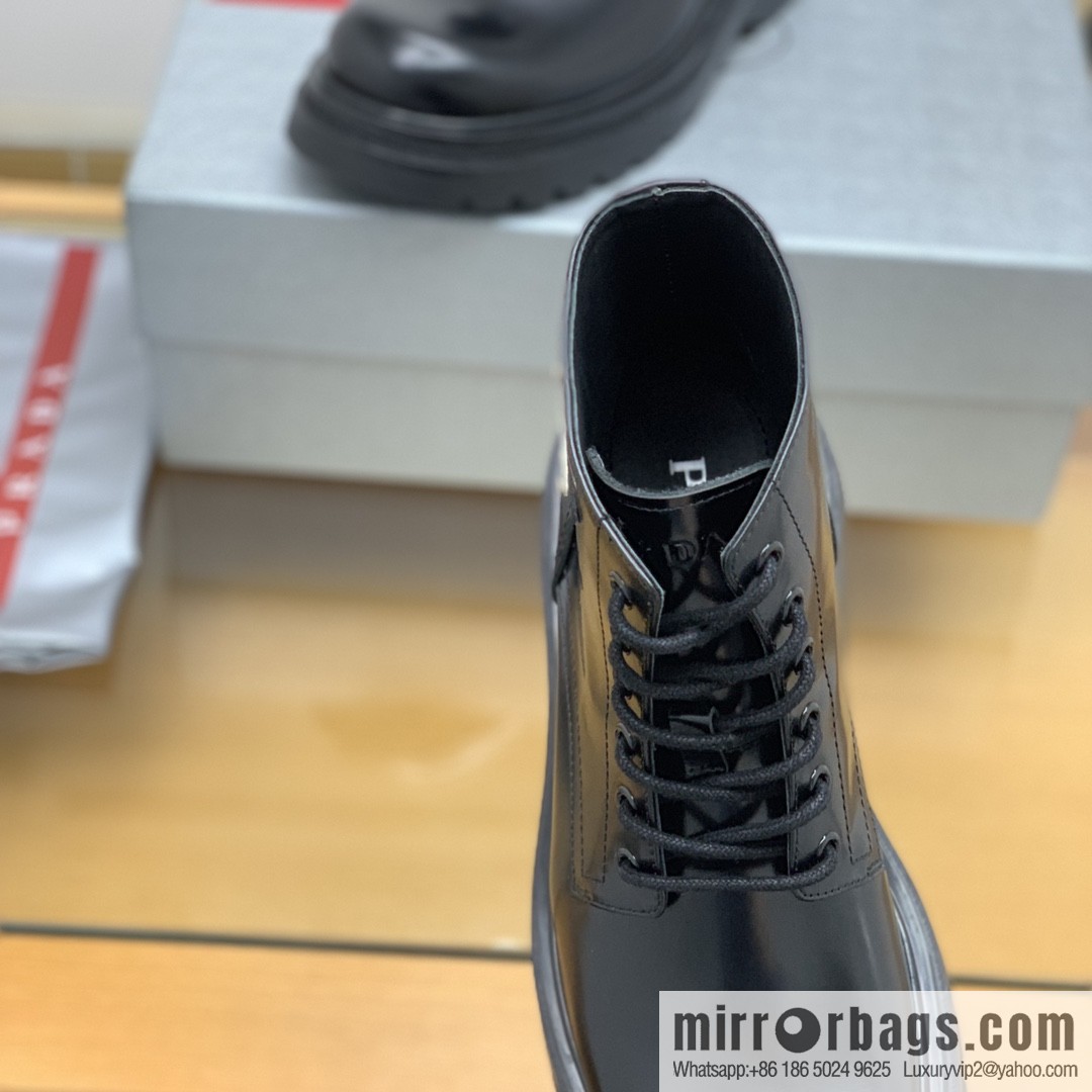 PRADA/Prada metal eyelet and sports men's P home leather boots