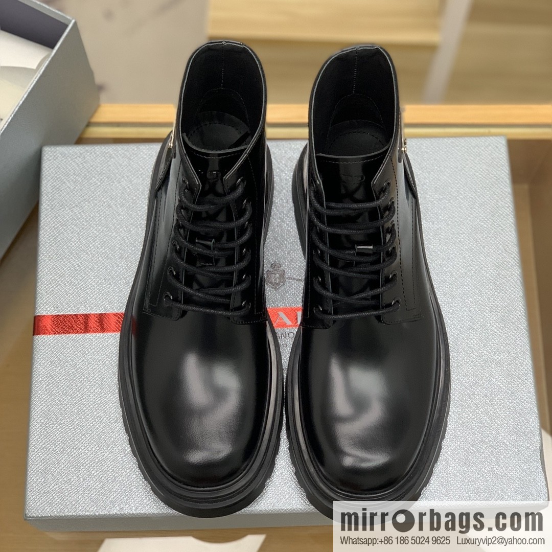 PRADA/Prada metal eyelet and sports men's P home leather boots