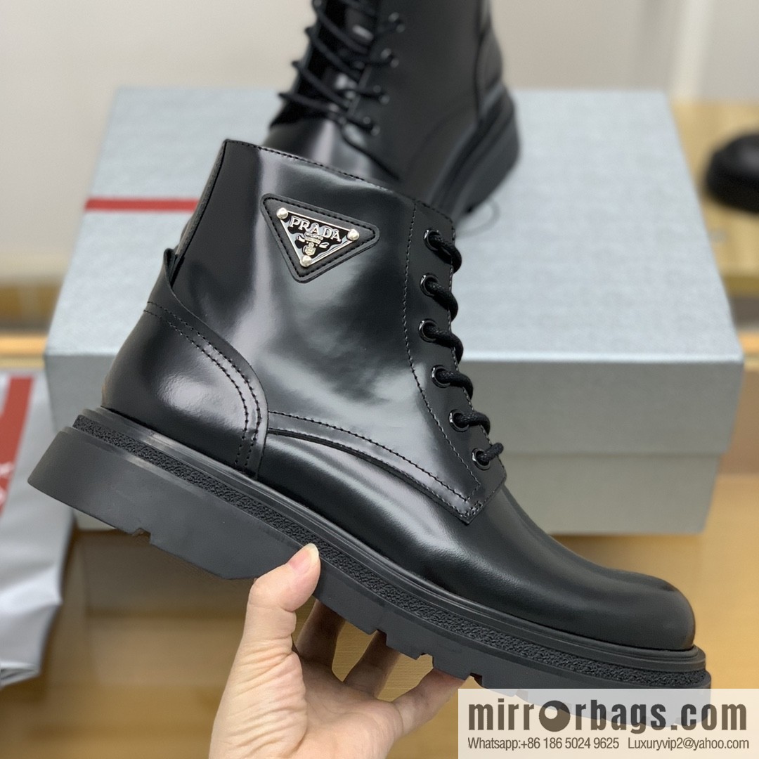 PRADA/Prada metal eyelet and sports men's P home leather boots