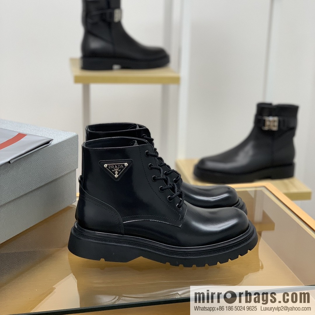PRADA/Prada metal eyelet and sports men's P home leather boots