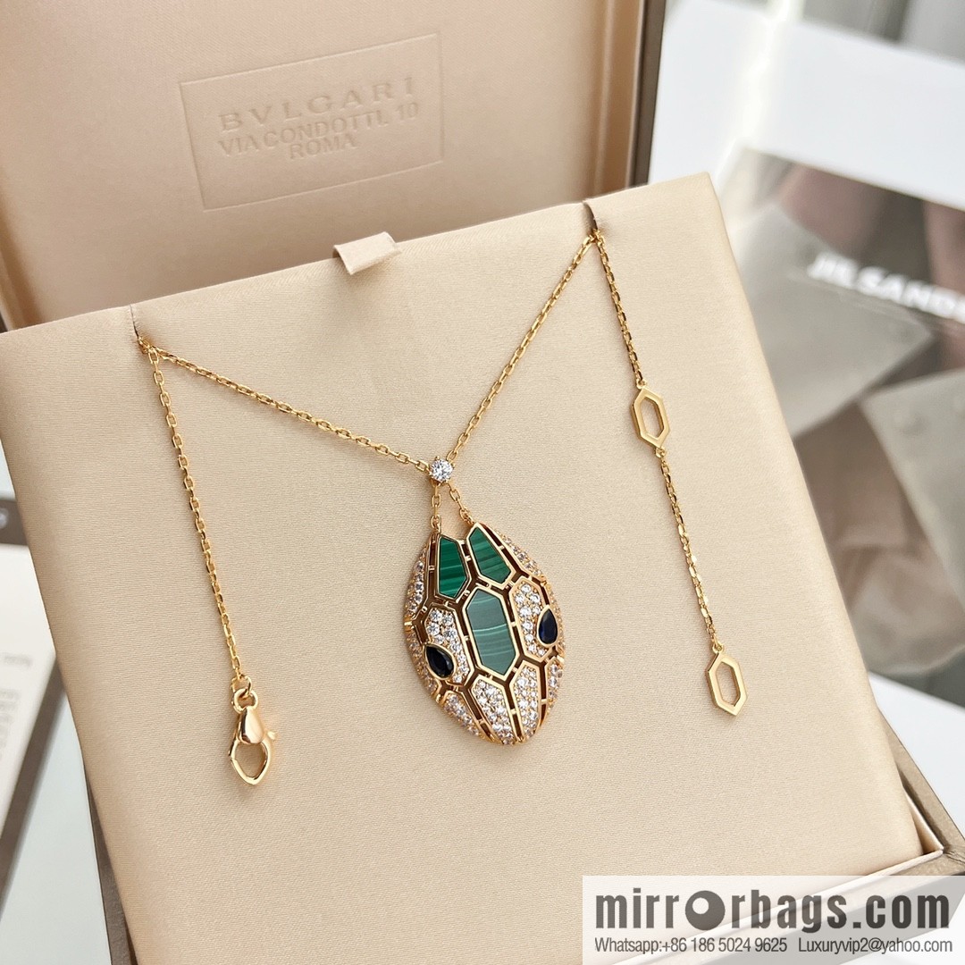BVLGARI Bulgari new SERPENTI series malachite, white fritillary snake head necklace