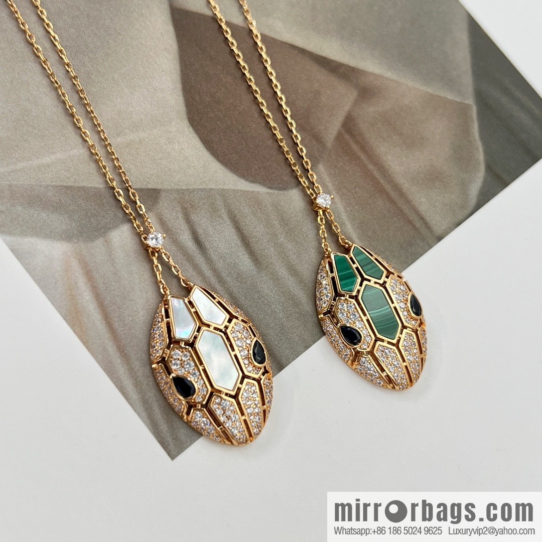 BVLGARI Bulgari new SERPENTI series malachite, white fritillary snake head necklace