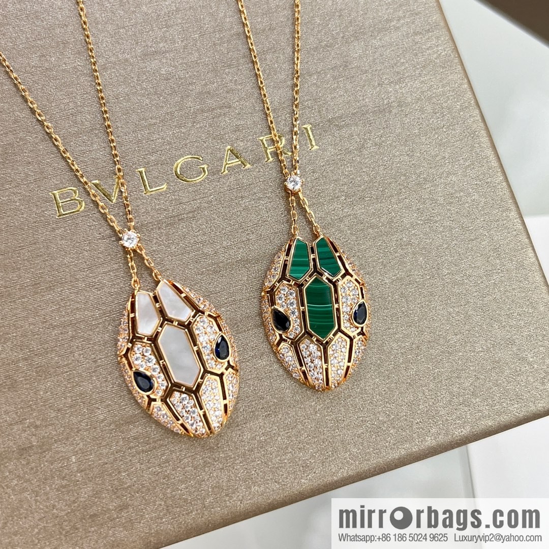 BVLGARI Bulgari new SERPENTI series malachite, white fritillary snake head necklace