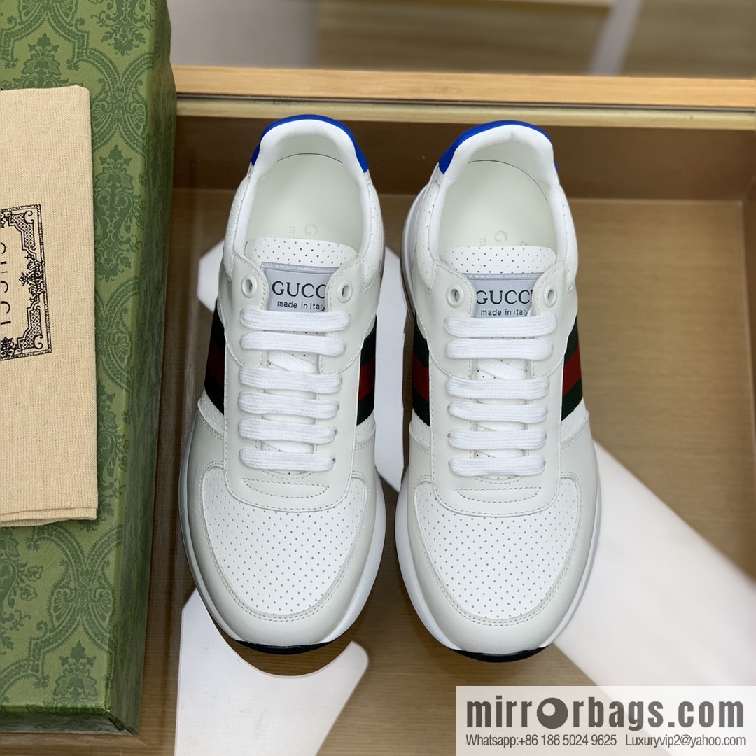 Gucci Gucci uses leather red and green webbing men's sports running shoes