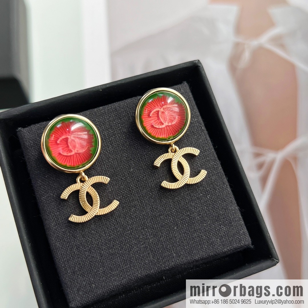 New ☑️ Chanel c2 red cat eye double c stud earrings