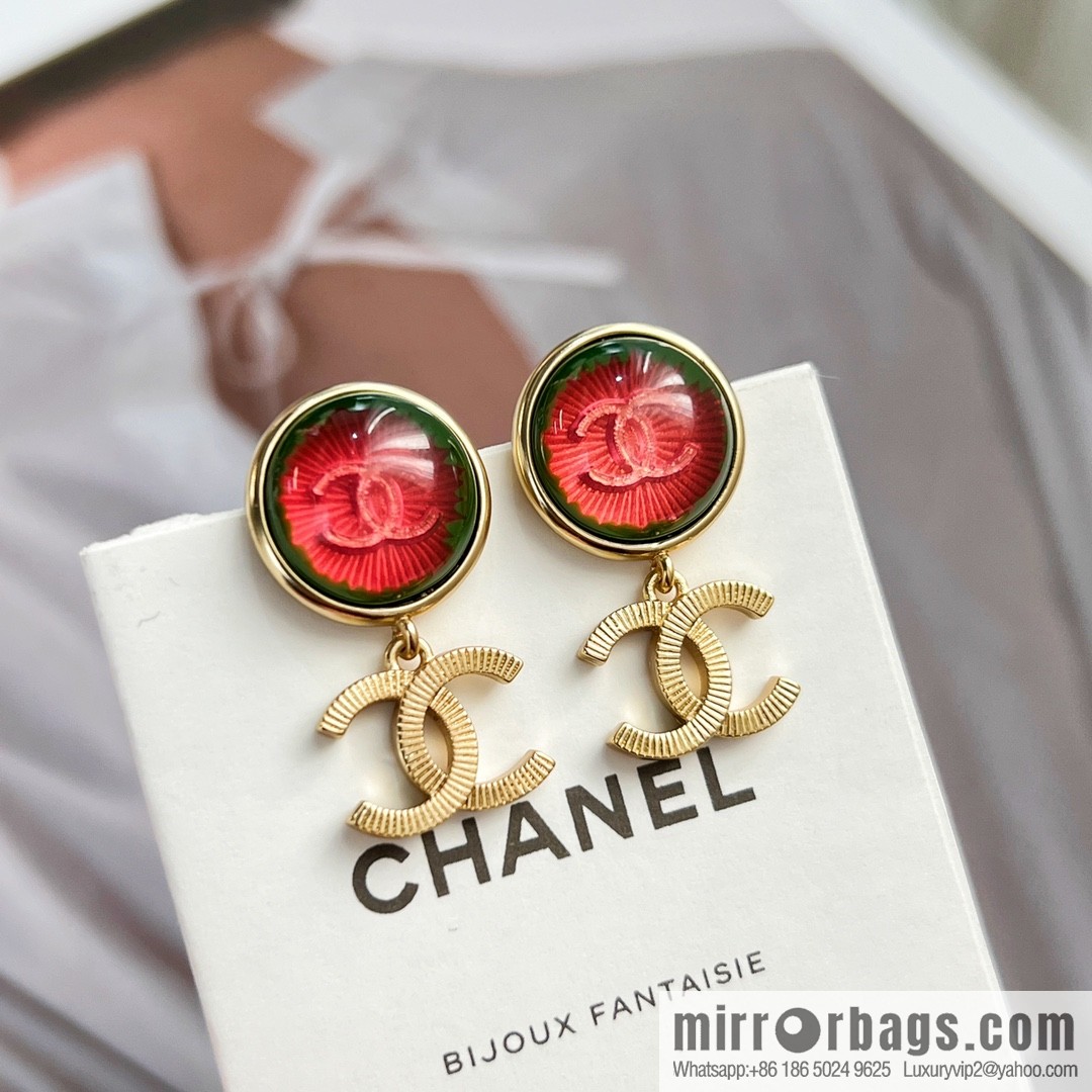 New ☑️ Chanel c2 red cat eye double c stud earrings
