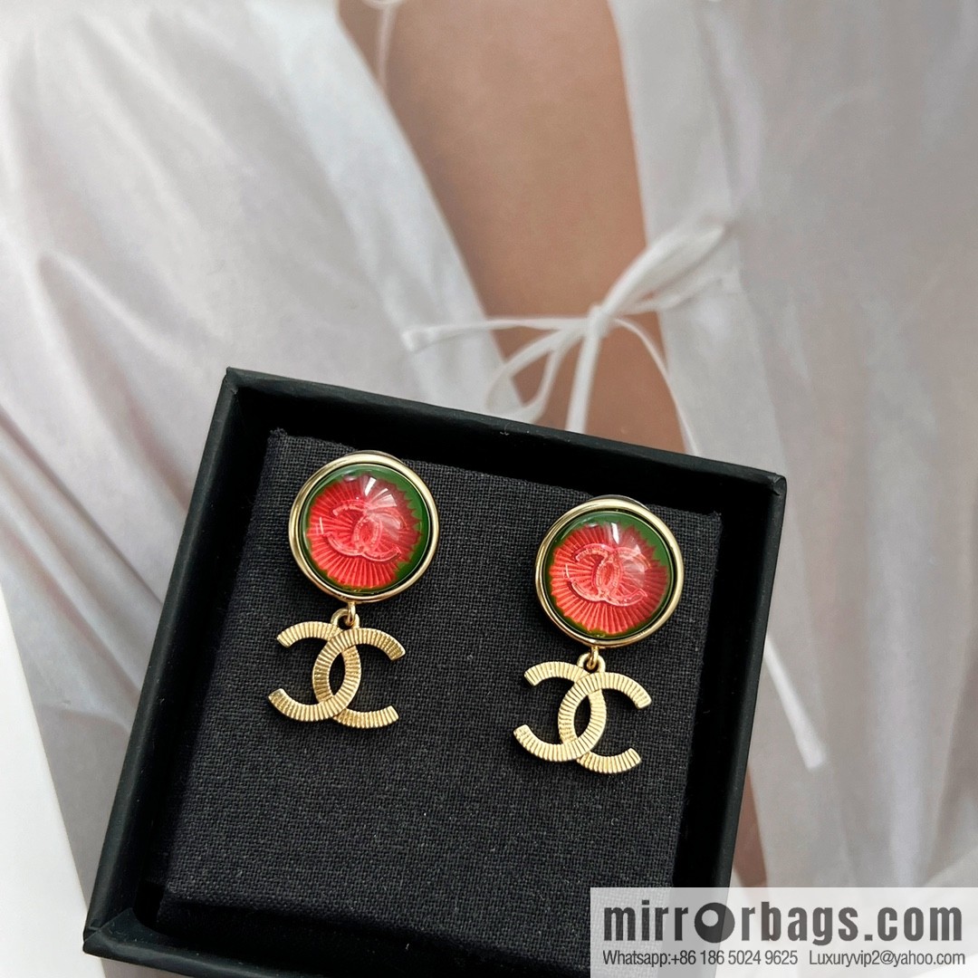 New ☑️ Chanel c2 red cat eye double c stud earrings