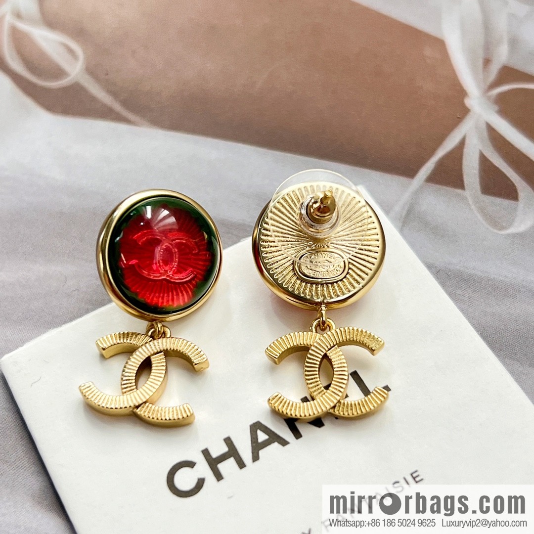 New ☑️ Chanel c2 red cat eye double c stud earrings
