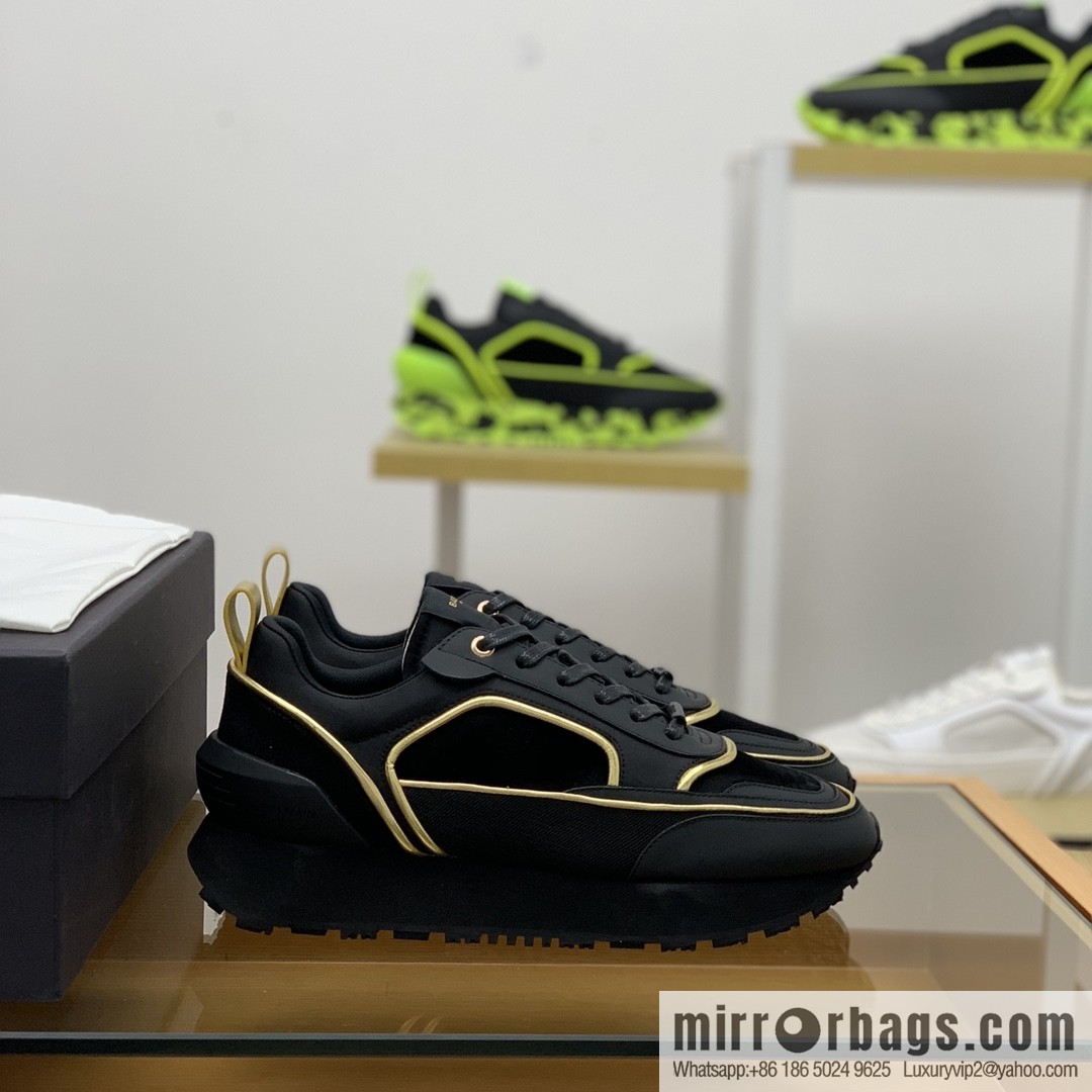 BALMA Balmain, made of calfskin polyester waterproof fabric, turned fur material, men's mecha style Casual Shoes