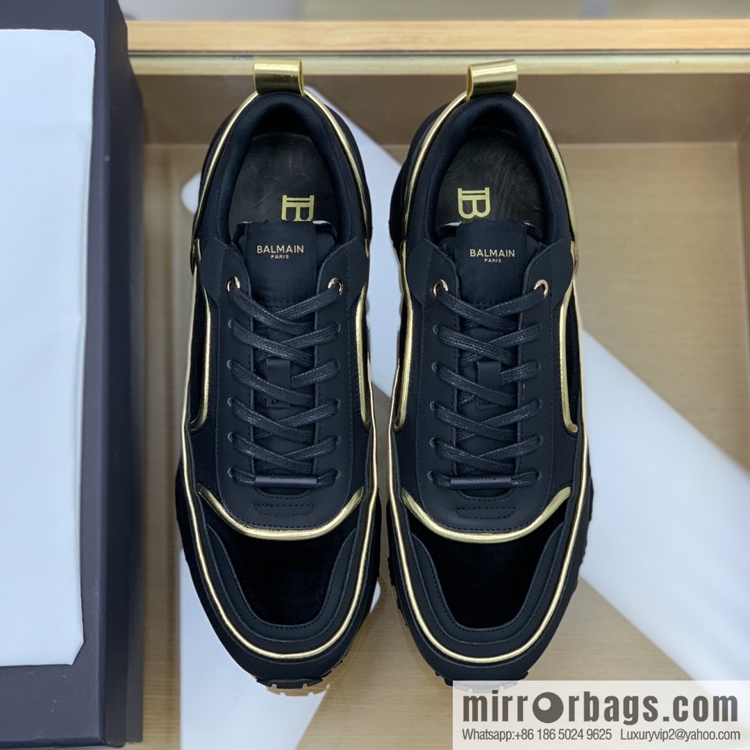 BALMA Balmain, made of calfskin polyester waterproof fabric, turned fur material, men's mecha style Casual Shoes