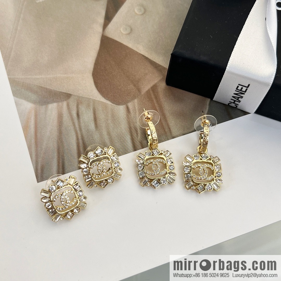 New ☑️ Chanel c2 double c square full diamond stud earrings