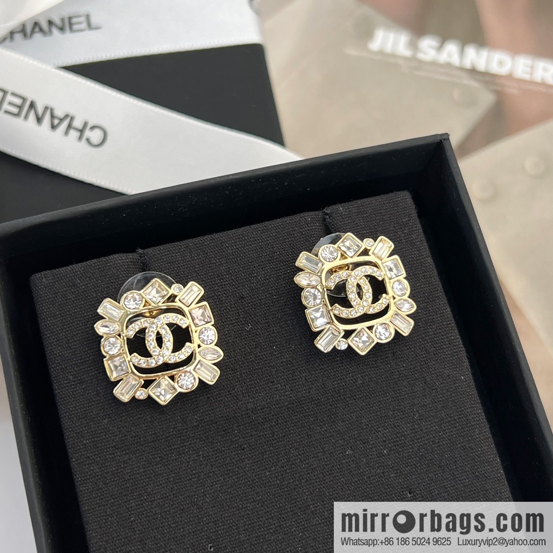 New ☑️ Chanel c2 double c square full diamond stud earrings