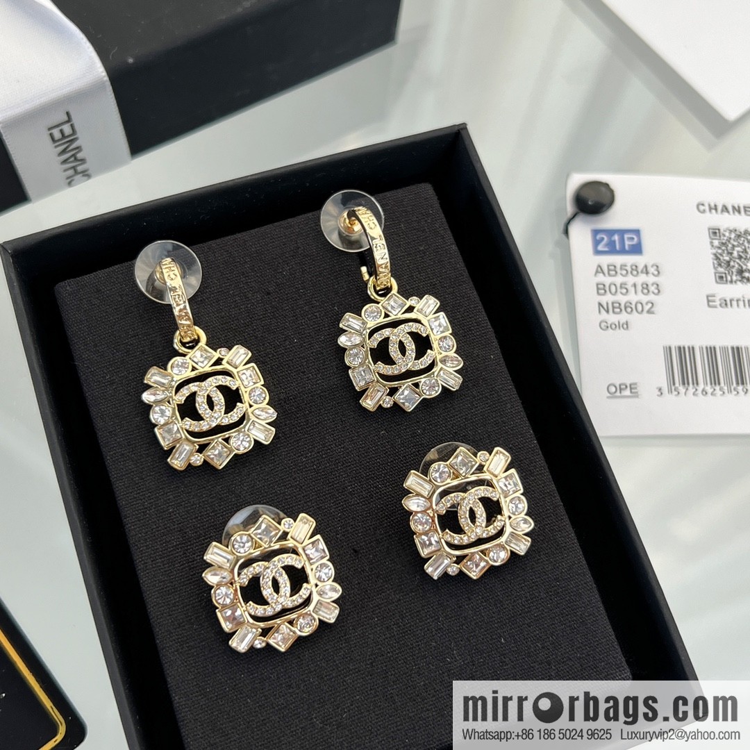 New ☑️ Chanel c2 double c square full diamond stud earrings