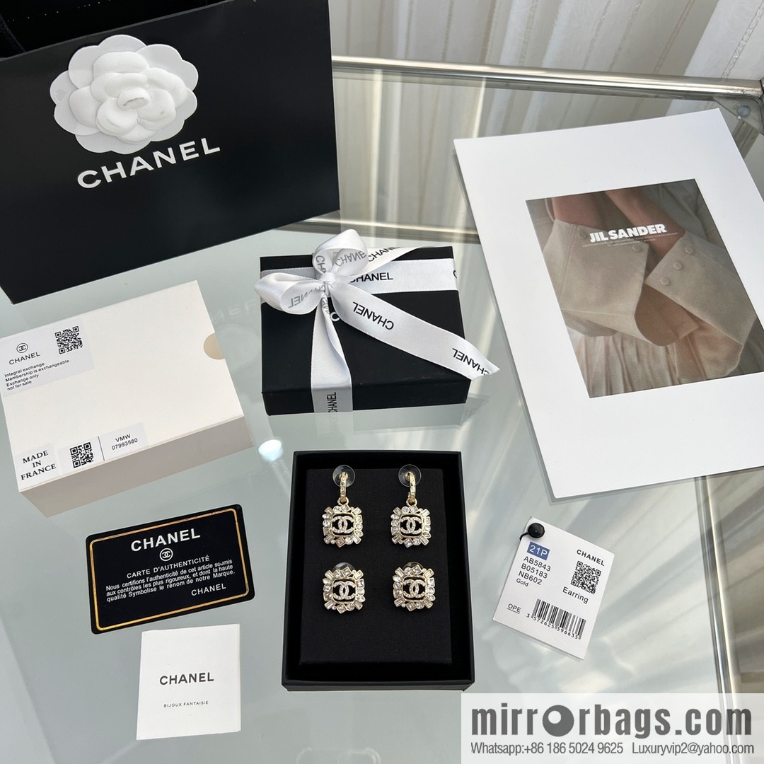 New ☑️ Chanel c2 double c square full diamond stud earrings