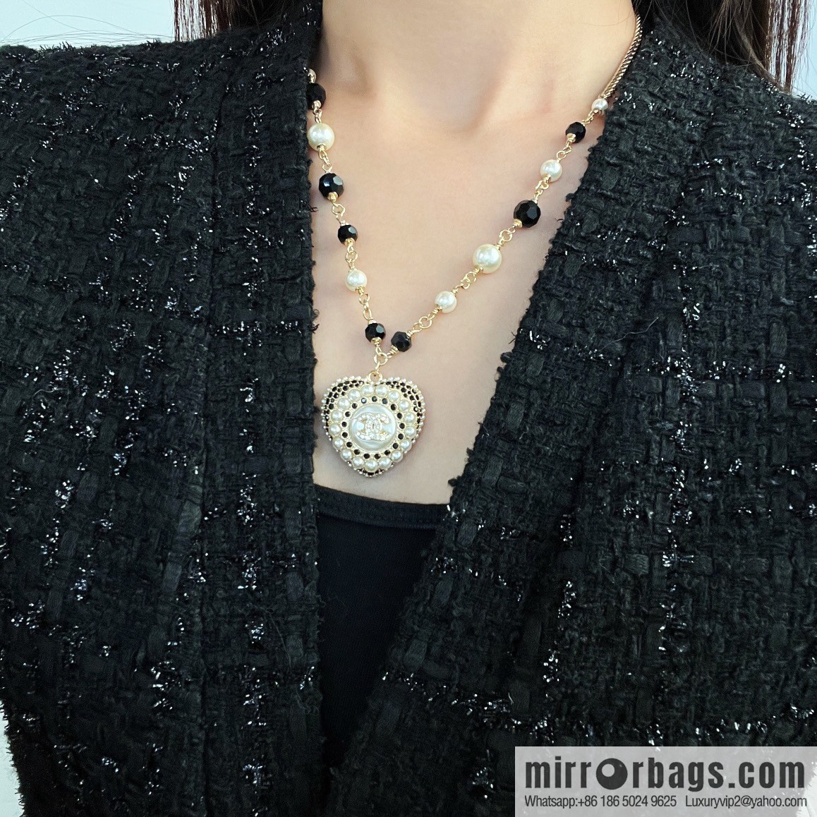 New ☑️ Chanel double c pearl peach heart love necklace