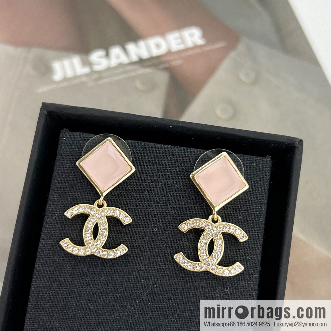 New ☑️ Chanel c2 double c square pink gem stud earrings