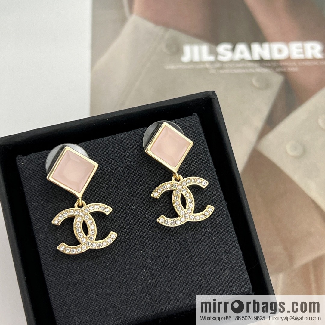 New ☑️ Chanel c2 double c square pink gem stud earrings