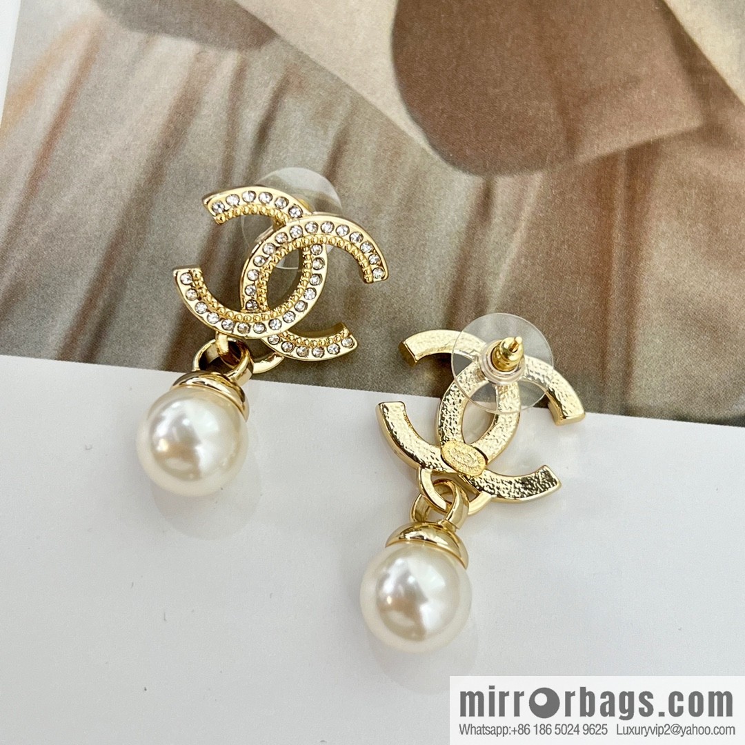 New ☑️ Chanel c2 double c pearl stud earrings