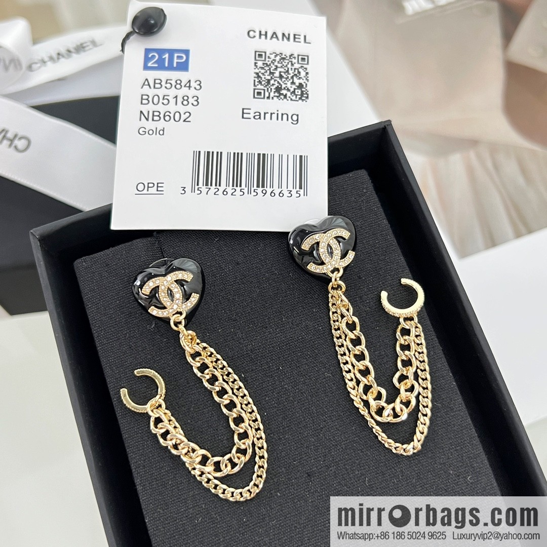 New ☑️ Chanel double c peach heart love fringed earrings stud earrings
