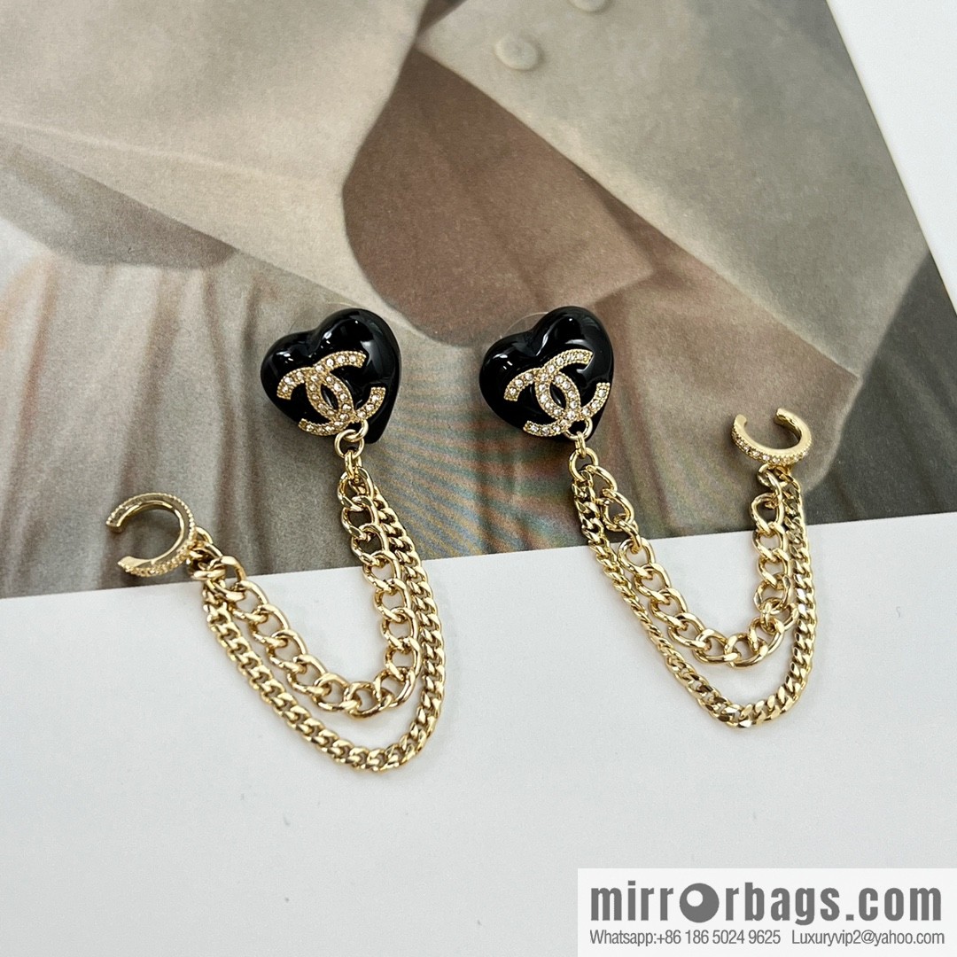New ☑️ Chanel double c peach heart love fringed earrings stud earrings