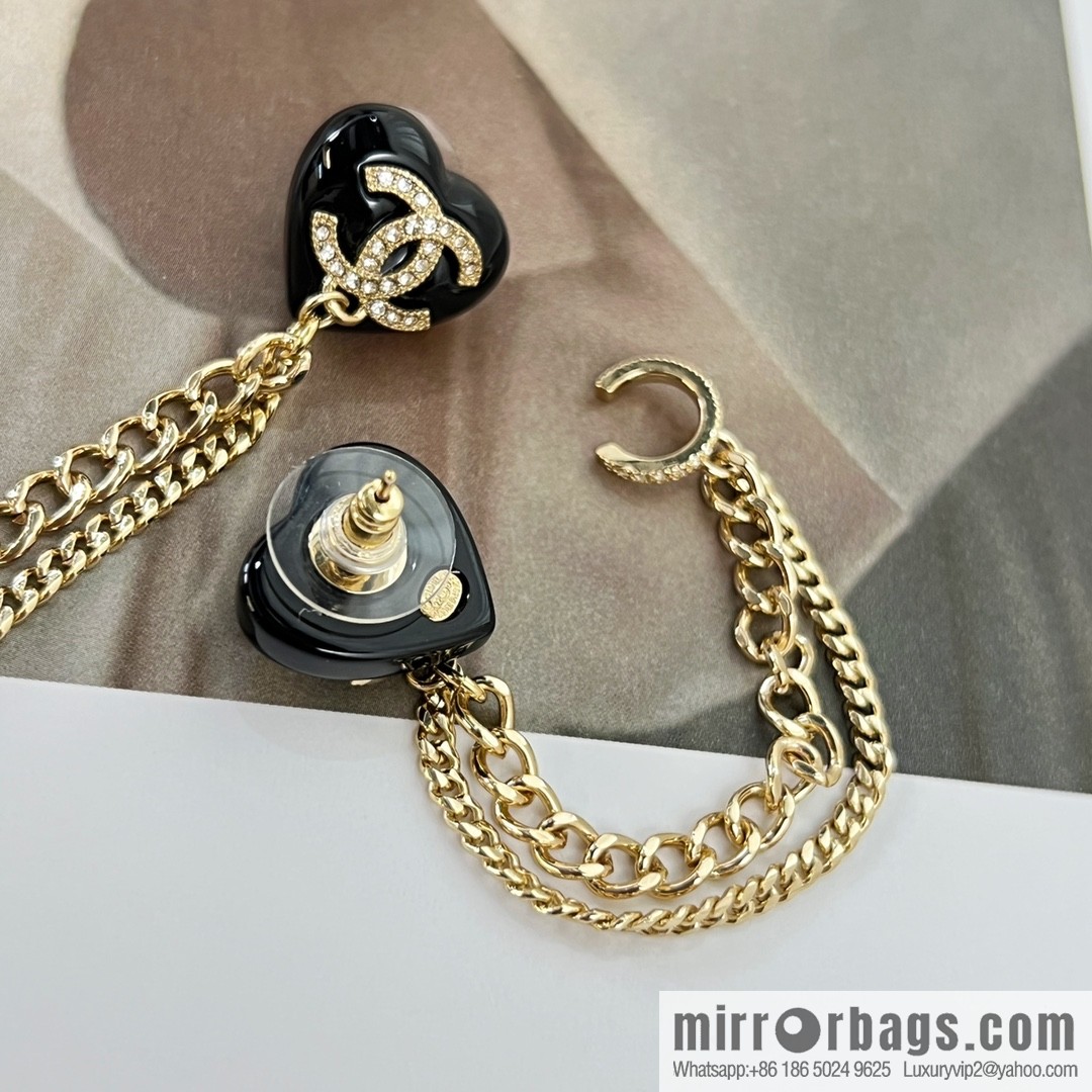 New ☑️ Chanel double c peach heart love fringed earrings stud earrings