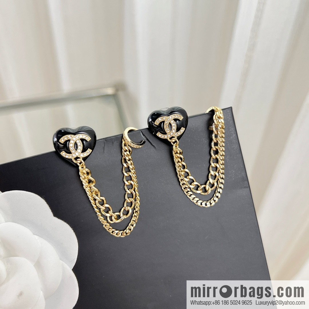 New ☑️ Chanel double c peach heart love fringed earrings stud earrings