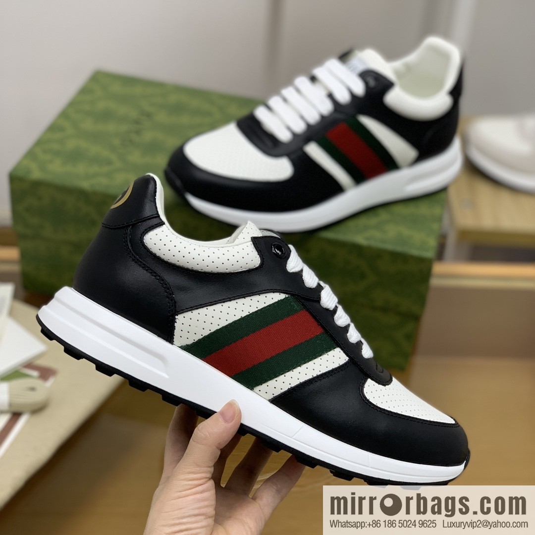Gucci Gucci uses leather with red and green webbing men's sports running shoes