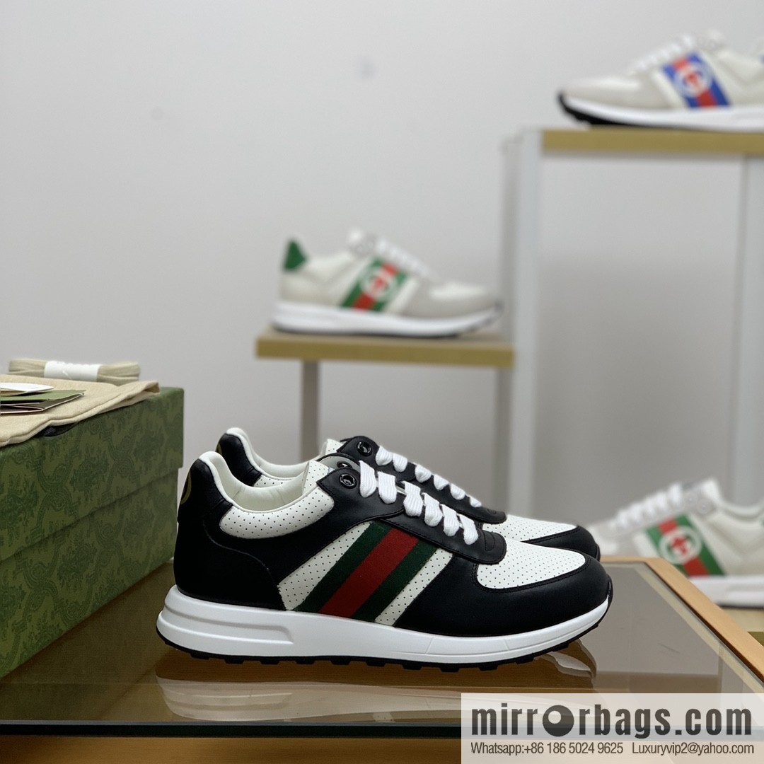 Gucci Gucci uses leather with red and green webbing men's sports running shoes