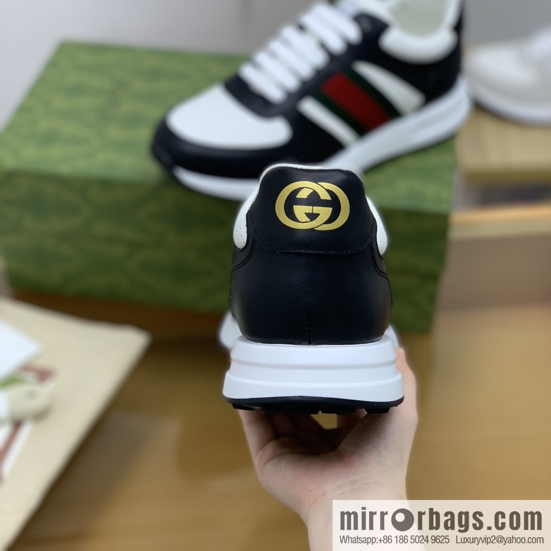 Gucci Gucci uses leather with red and green webbing men's sports running shoes