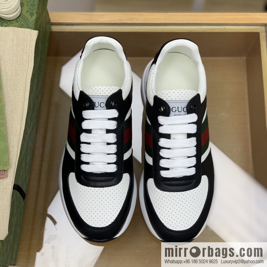Gucci Gucci uses leather with red and green webbing men's sports running shoes