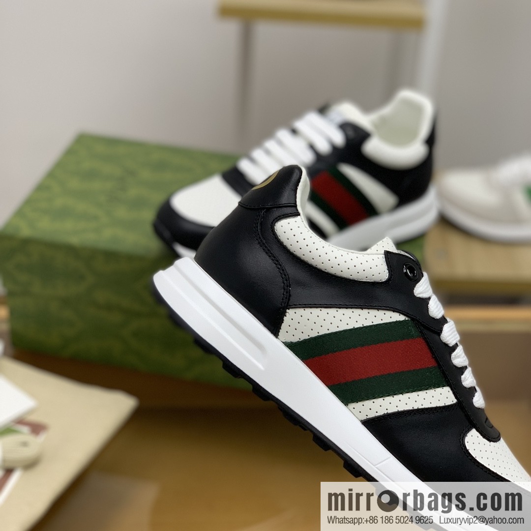 Gucci Gucci uses leather with red and green webbing men's sports running shoes