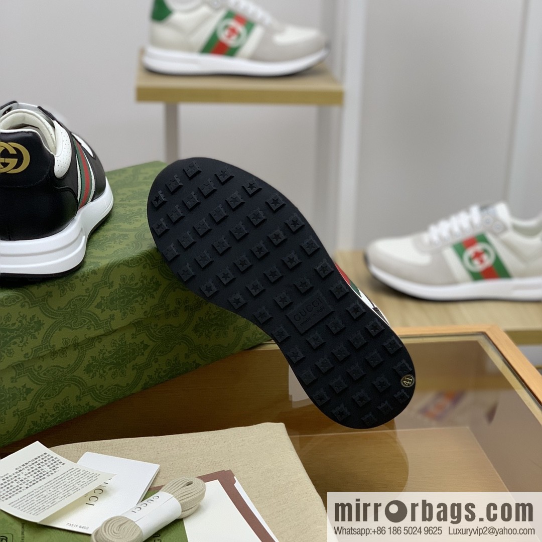 Gucci Gucci uses leather with red and green webbing men's sports running shoes