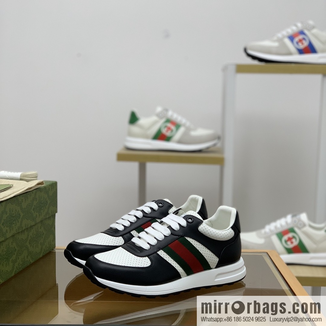 Gucci Gucci uses leather with red and green webbing men's sports running shoes