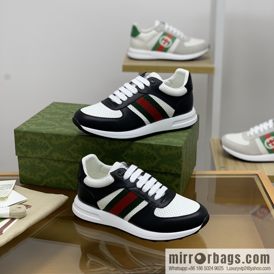 Gucci Gucci uses leather with red and green webbing men's sports running shoes