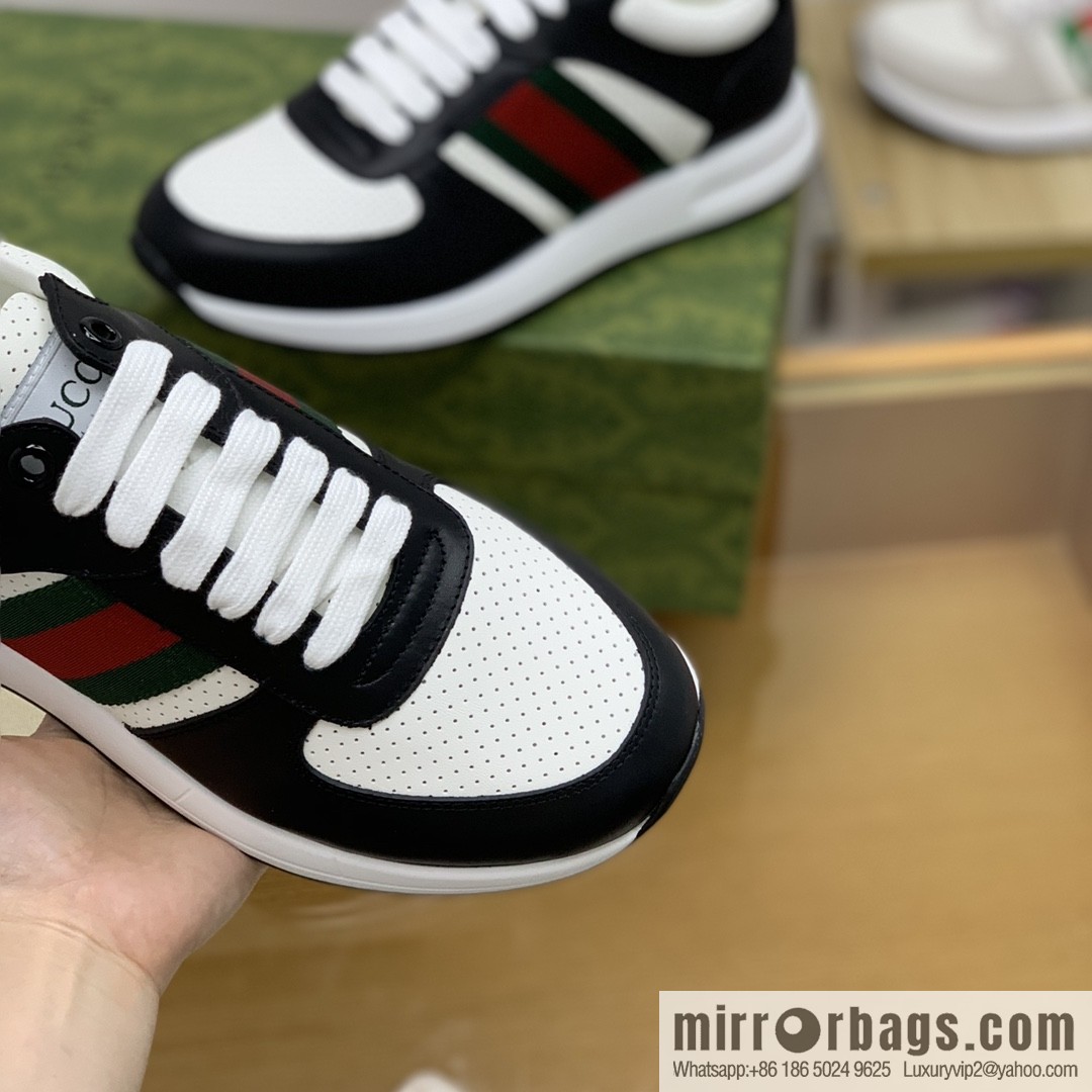 Gucci Gucci uses leather with red and green webbing men's sports running shoes