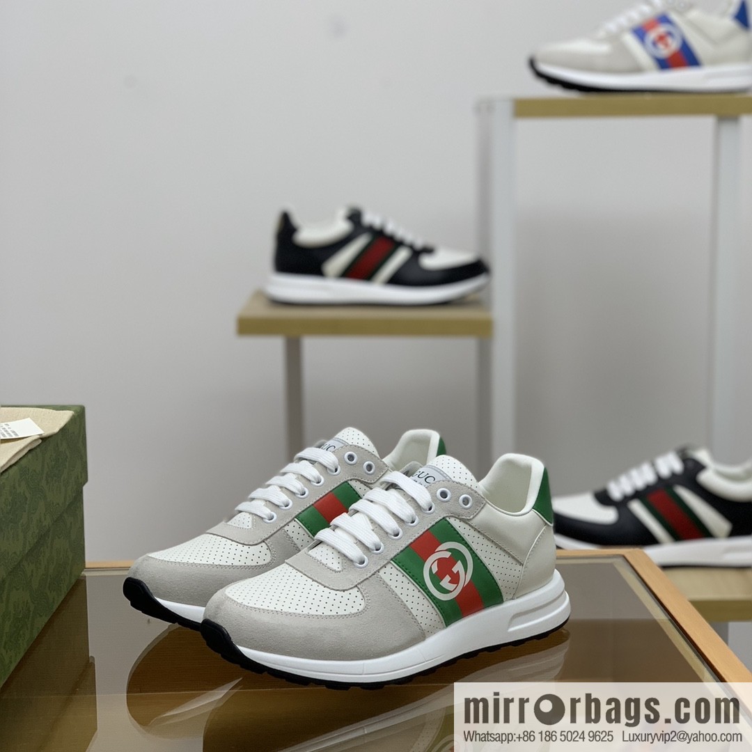 Gucci Gucci red and green webbing color matching double G men's sports running shoes