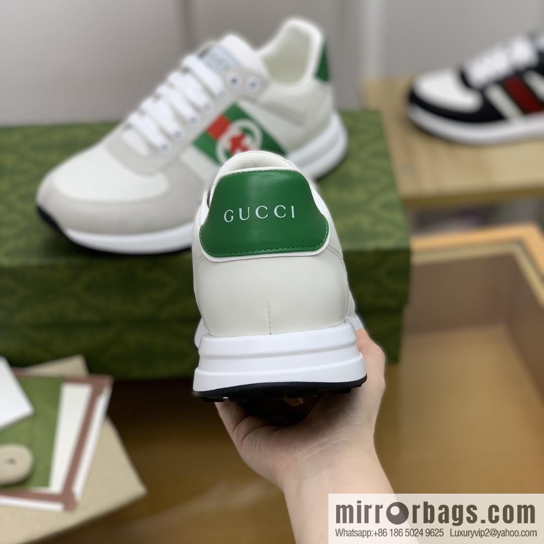 Gucci Gucci red and green webbing color matching double G men's sports running shoes