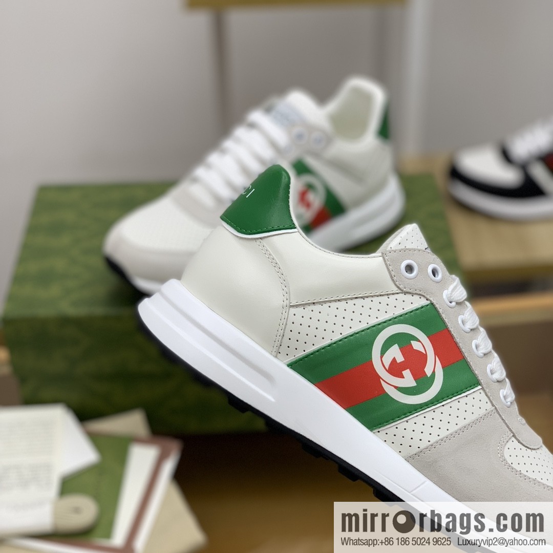 Gucci Gucci red and green webbing color matching double G men's sports running shoes