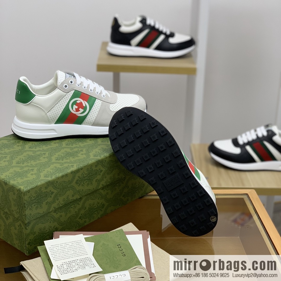 Gucci Gucci red and green webbing color matching double G men's sports running shoes