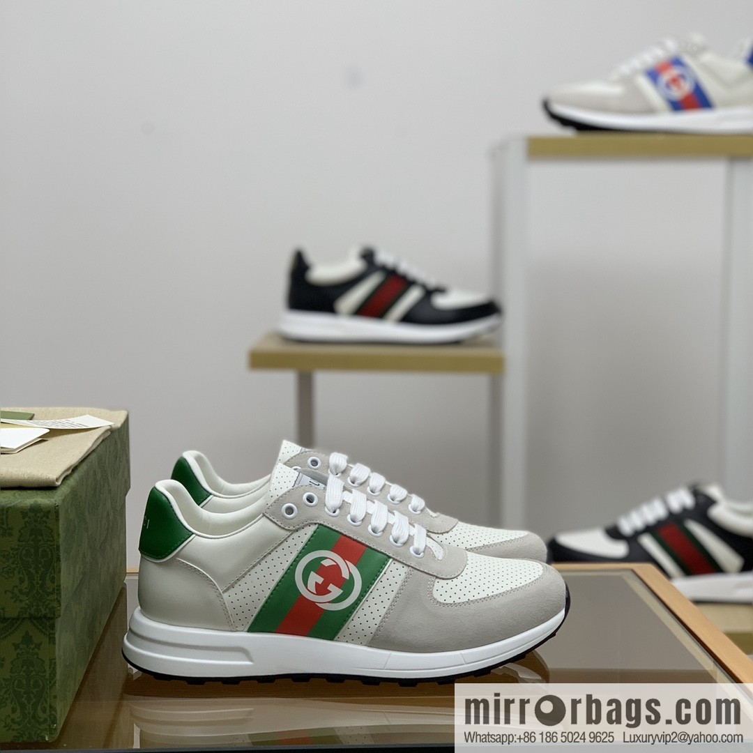 Gucci Gucci red and green webbing color matching double G men's sports running shoes