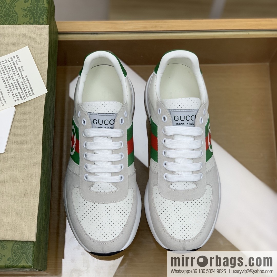Gucci Gucci red and green webbing color matching double G men's sports running shoes