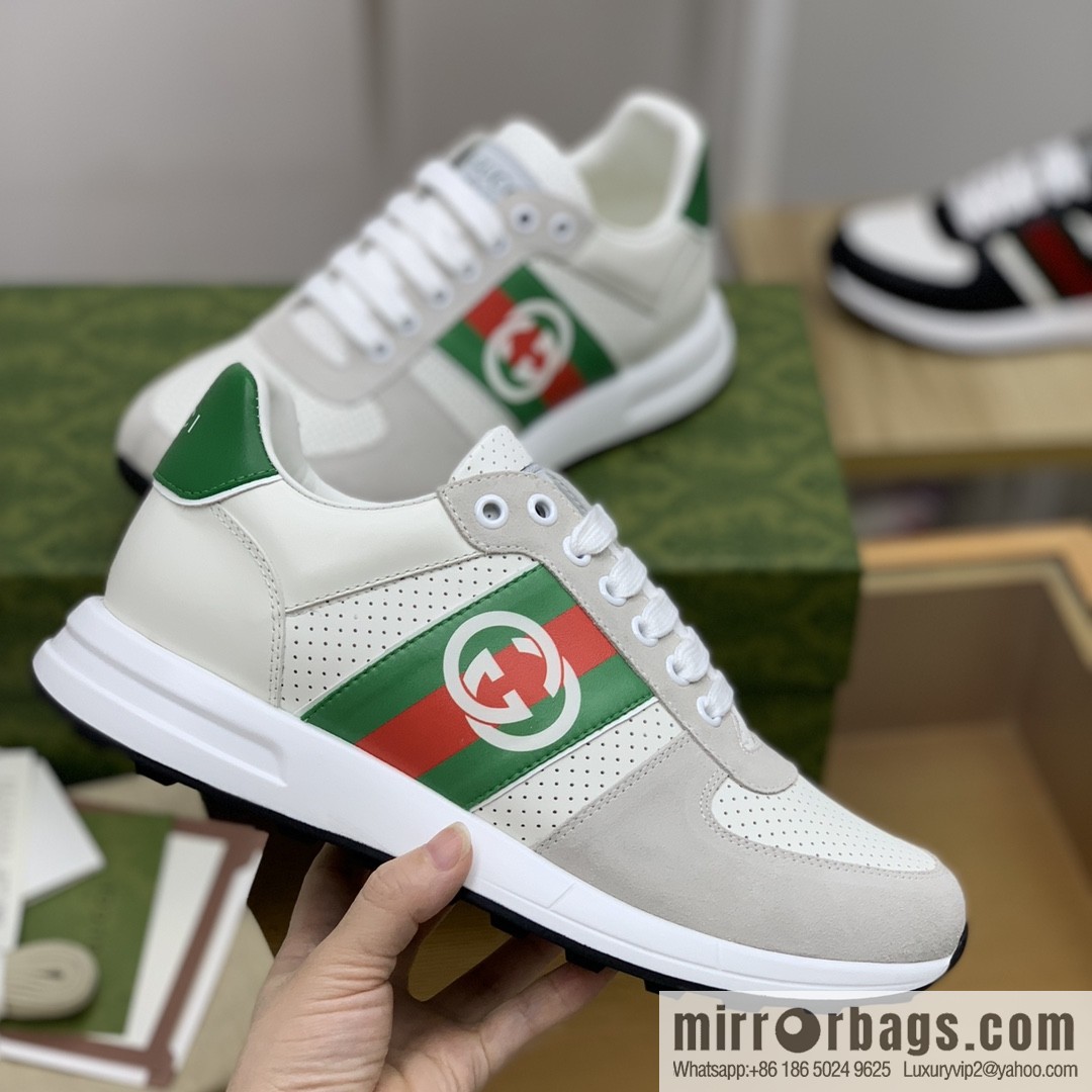 Gucci Gucci red and green webbing color matching double G men's sports running shoes