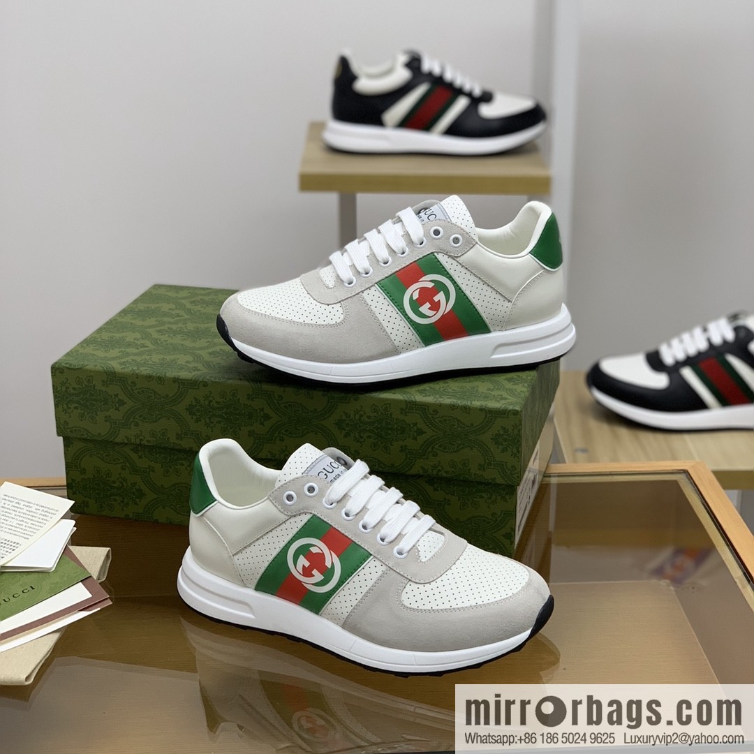 Gucci Gucci red and green webbing color matching double G men's sports running shoes