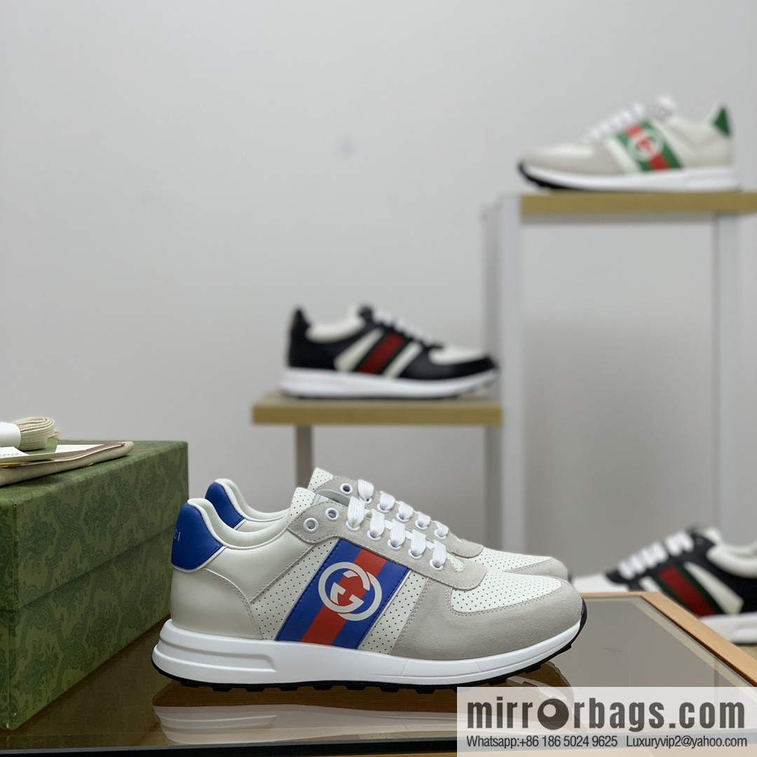 Gucci Gucci red and green webbing color matching double G men's sports running shoes