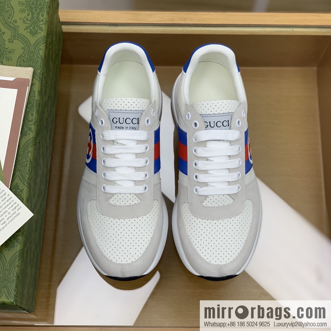 Gucci Gucci red and green webbing color matching double G men's sports running shoes