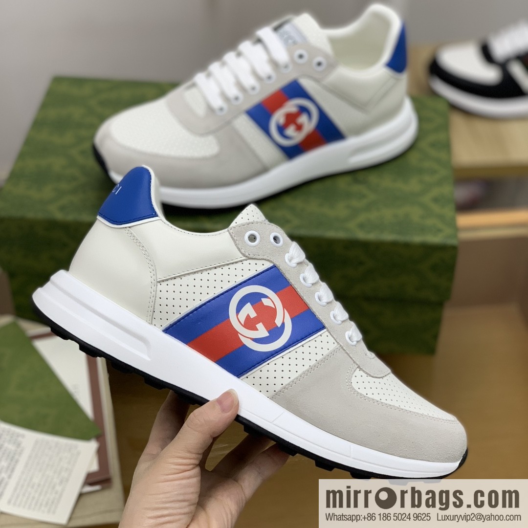 Gucci Gucci red and green webbing color matching double G men's sports running shoes
