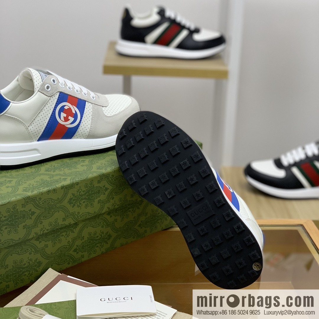 Gucci Gucci red and green webbing color matching double G men's sports running shoes