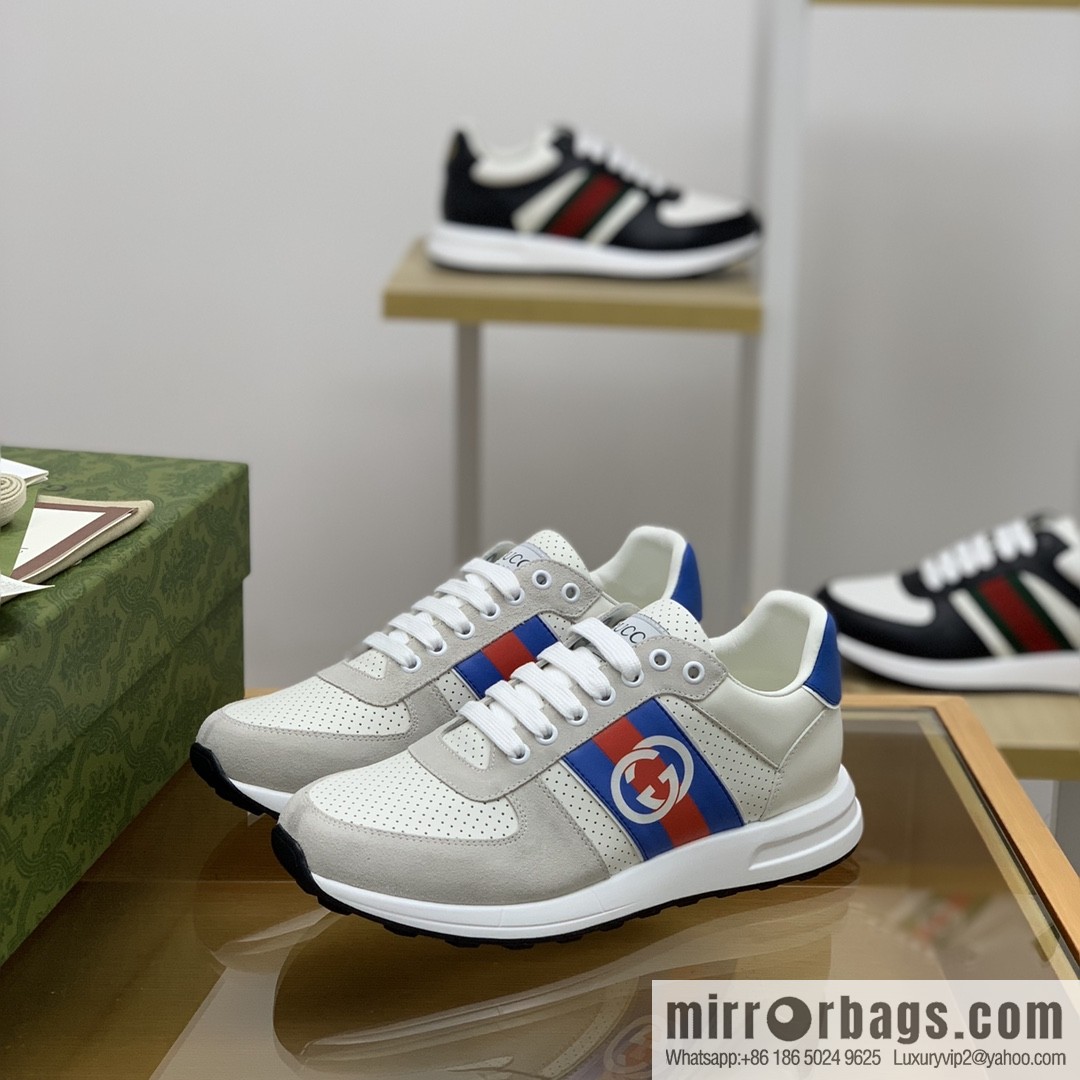 Gucci Gucci red and green webbing color matching double G men's sports running shoes
