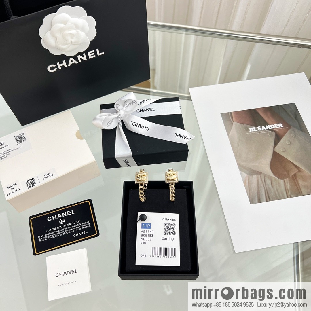 New ☑️ Chanel double c square stud earrings