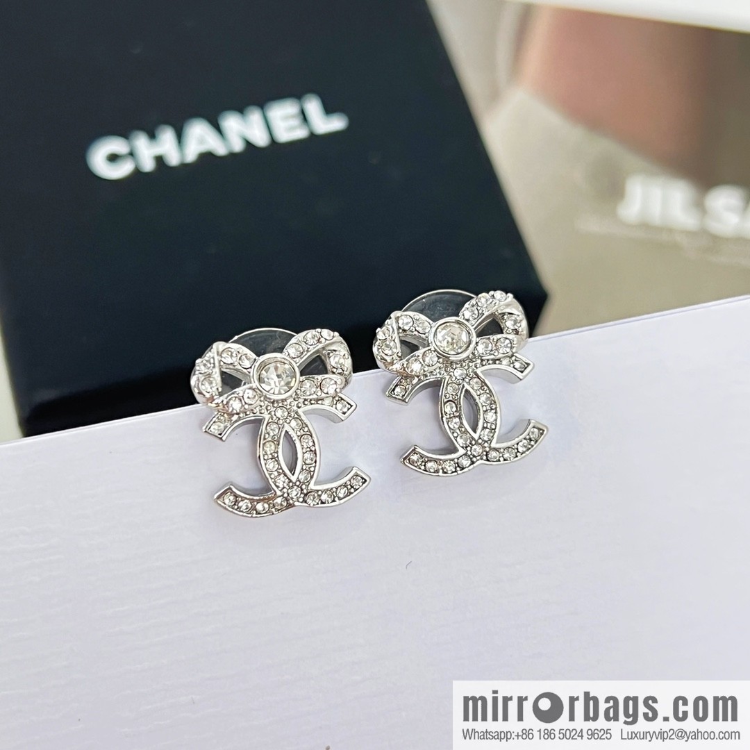 New ☑️ Chanel double c full diamond bow stud earrings